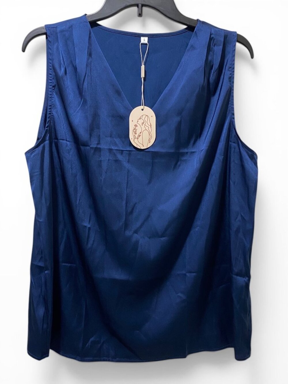 Sleeveless Navy Blue V-Neck Blouse - Large Size Lightweight Polyester Fabric NWT